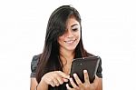 Female using Tablet Computer Stock Photo