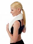 Fitness Lady Holding Gym Towel Stock Photo