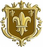 Fleur De Lis Coat Of Arms Gold Crest Retro Stock Photo