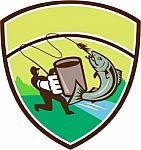 Fly Fisherman Mug Salmon Crest Retro Stock Photo