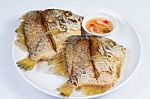 Fried Fish On White Plate Stock Photo