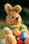 Funny Easter Bunny With Eggs Stock Photo