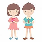 Girl And Boy With Gift Box Stock Photo