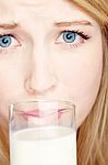 Girl Do Not Like To Drink Milk Stock Photo