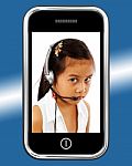 Girl Wearing Headset On Mobile Stock Photo