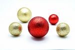 Gold And Red Ball Ornament On White Background Stock Photo