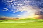 Golf Course With Beautiful Sky Stock Photo