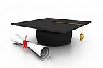 Graduation Cap With Diploma Stock Photo