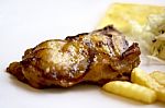 Grilled Chicken With Fries Stock Photo