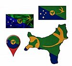 Grunge Christmas Islands Flag, Map And Map Pointers Stock Photo