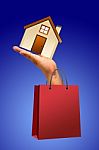 Hand And House With Shopping Bag Stock Photo