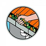 Hand Cleaning Roof Rain Gutter Icon Stock Photo
