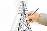 Hand Draw High Voltage Power Pole Stock Photo