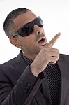 Handsome Male Pointing With Finger Stock Photo