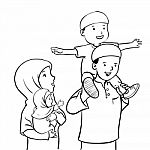 Happy Muslim Family- Illustration Stock Photo