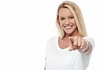 Happy Woman Pointing At You Stock Photo
