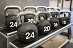 Heavy Kettlebells Weights In A Workout Gym Stock Photo