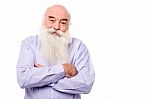 Hoary Old Man With Crossed Arms Over White Stock Photo