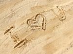 I Love You - Sand Writing On The Beach Stock Photo