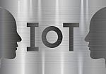 Internet Of Things Technology Human Head Silver Metal Plate Abst stock image