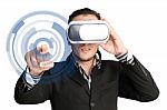 Isolated Man Put On Vr With Interface Stock Photo
