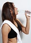 Lady Drinking Water Stock Photo