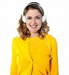 Lady Listening Music With Headphone Stock Photo