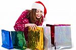 Lady Searching Into Gift Bag Stock Photo