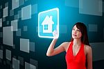 Lady Touching A House Icon Stock Photo