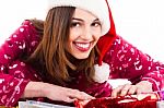 Lady With Christmas Gifts Stock Photo