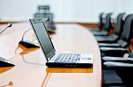 Laptop In Meeting Room Stock Photo