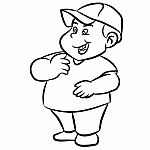 Line Drawing Cartoon Fat Boy Smiling -  Illustration Stock Photo