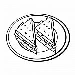 Line Drawing Of Sandwiches In Dish -simple Line  Stock Photo