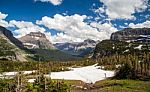 Logan Pass Scenic  Landscape In Glacier National Park, Mt Stock Photo