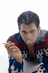 Male Smoking Cigarette Stock Photo