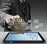 Man Hand Touching Internet Concept Stock Photo