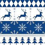 Merry Christmas And Reindeer With Snow On Blue Pattern Background Stock Photo