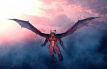 Monster Flying Above Creepy Sky,3d Illustration Stock Photo