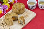 Moon Cake With drinks Stock Photo