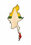 Myanmar Map On Myanmar Flag Drawing ,grunge And Retro Flag Serie Stock Photo