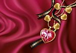 Necklace Heart On Red Silk Stock Photo