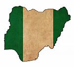 Nigeria Map On Nigeria Flag Drawing ,grunge And Retro Flag Serie Stock Photo