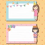 Notepad Decorated In Party Theme With Cute Girl Background Stock Photo