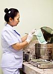 Nurse Sterilize Medical Instruments Stock Photo