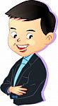 Of Young Boy In Business Style, Cartoon Illustration Stock Photo