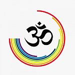 Om / Aum - Symbol Of Hinduism  Icon And Rainbow Stock Photo