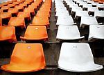 Orange And White Stadium Seats Stock Photo
