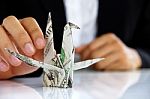 Origami Paper Cranes, Money Concept Stock Photo