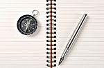 Pen Compass And Notebook Stock Photo