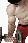 Portrait Muscular Male Lifting Dumbbells Stock Photo
